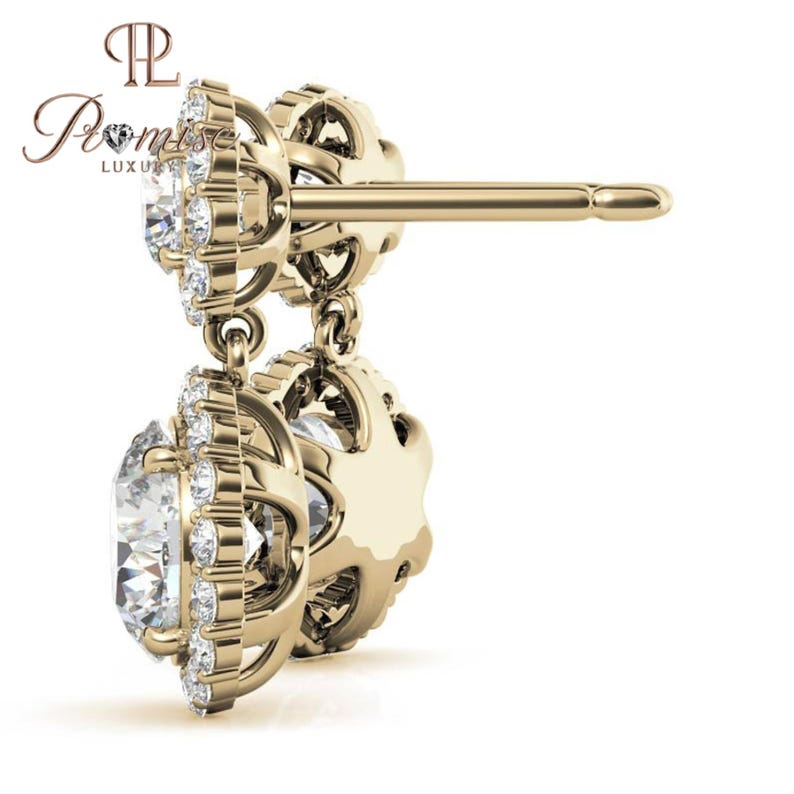 Double Halo Lab-Grown Diamond Drop Earrings - Perfect Gift for Her