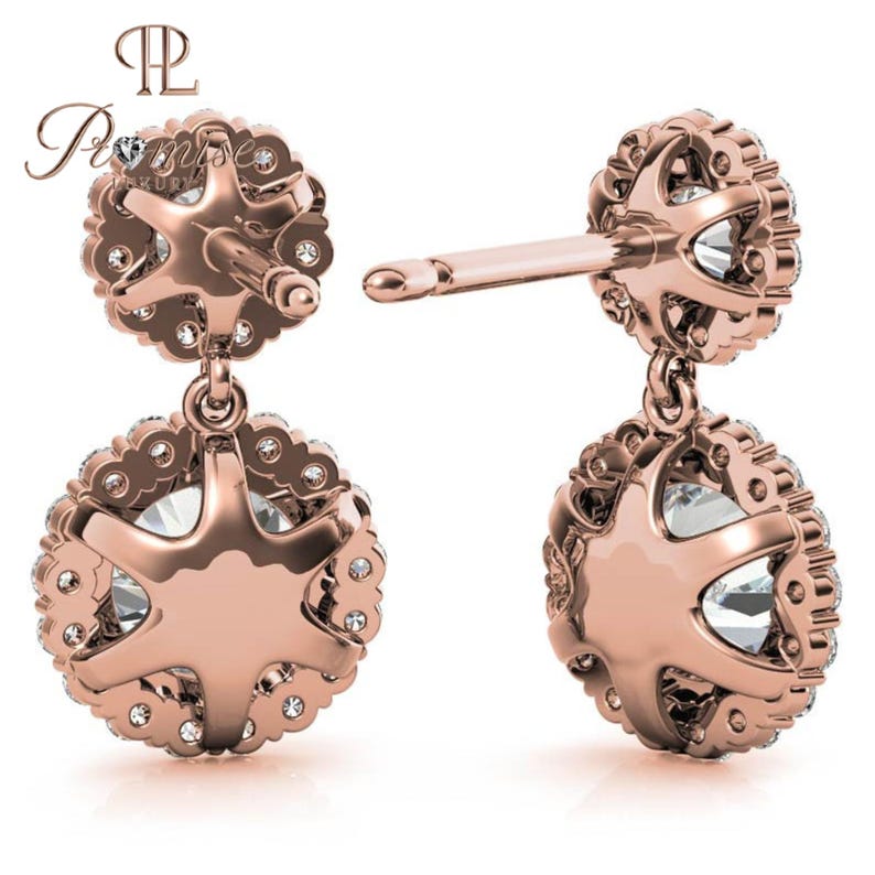 Double Halo Lab-Grown Diamond Drop Earrings - Perfect Gift for Her