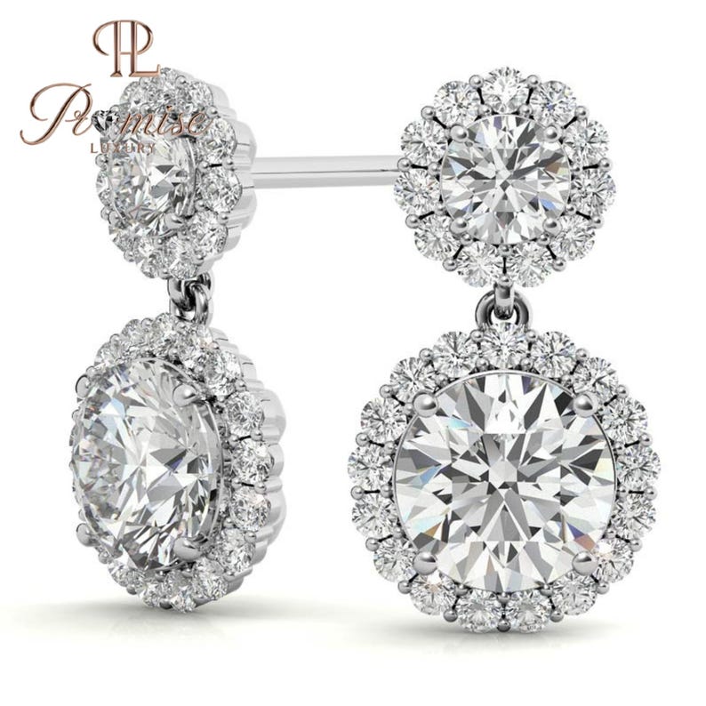 Double Halo Lab-Grown Diamond Drop Earrings - Perfect Gift for Her
