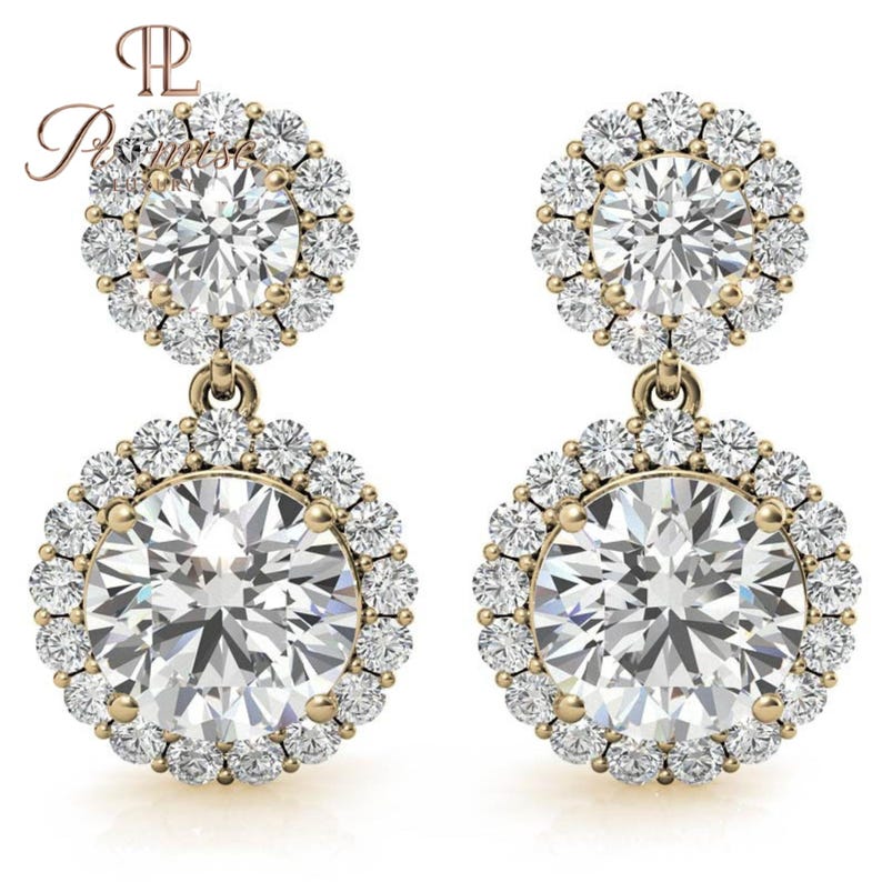 Double Halo Lab-Grown Diamond Drop Earrings - Perfect Gift for Her