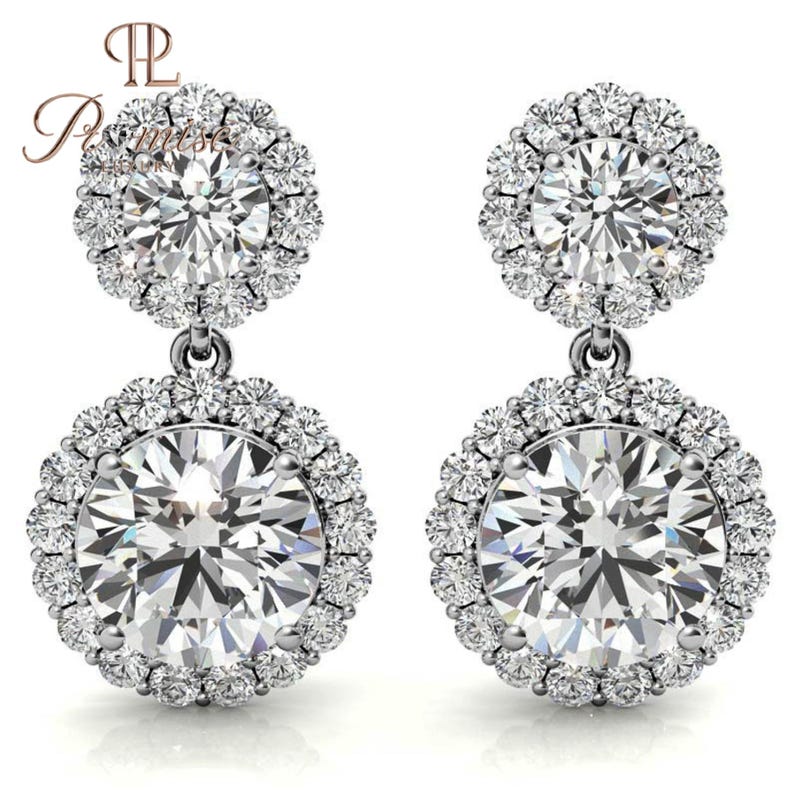 Double Halo Lab-Grown Diamond Drop Earrings - Perfect Gift for Her