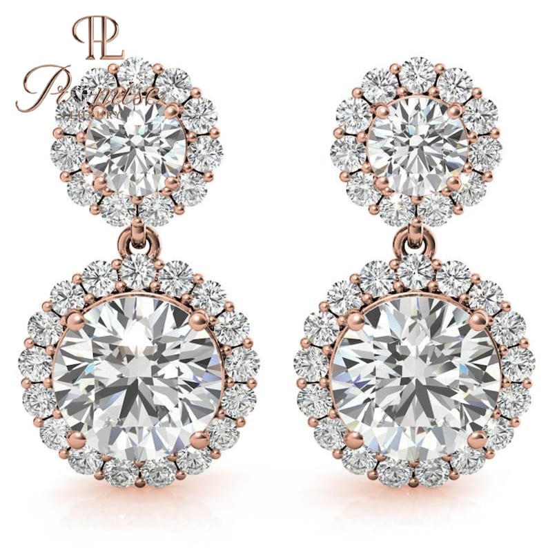 Double Halo Lab-Grown Diamond Drop Earrings - Perfect Gift for Her