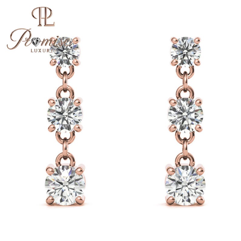 Triple Round Cut Diamond Drop Earring For Women, Minimalist Dangle Dorp Earrings