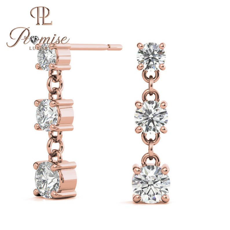 Triple Round Cut Diamond Drop Earring For Women, Minimalist Dangle Dorp Earrings