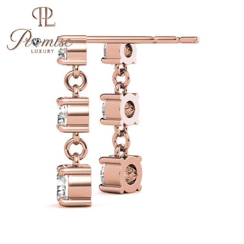 Triple Round Cut Diamond Drop Earring For Women, Minimalist Dangle Dorp Earrings