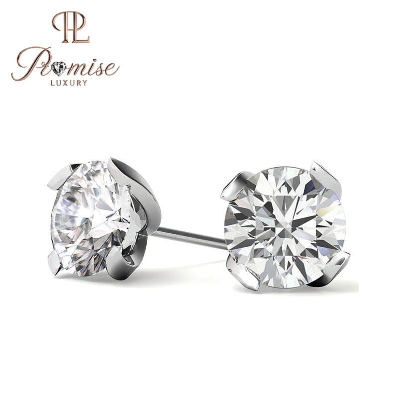 Classic Vintage Round Cut Twisted Stud Earring - 4 Prong Dainty Luxury Look Stud
