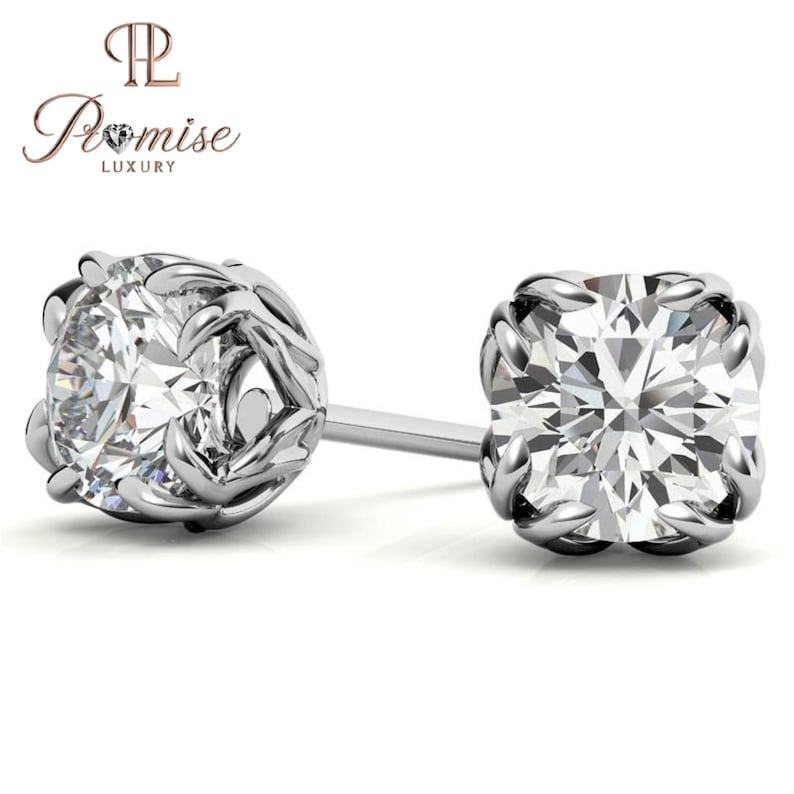 Luxury Round Diamond Stud Earrings in Gold - Claw Prong Classic Bridal Jewelry