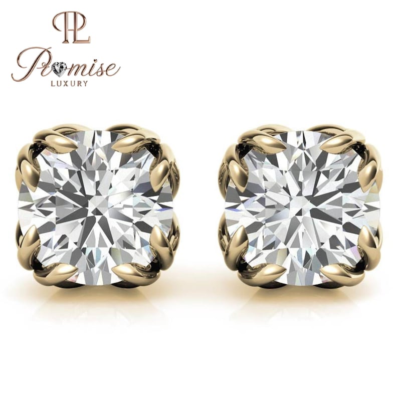 Luxury Round Diamond Stud Earrings in Gold - Claw Prong Classic Bridal Jewelry