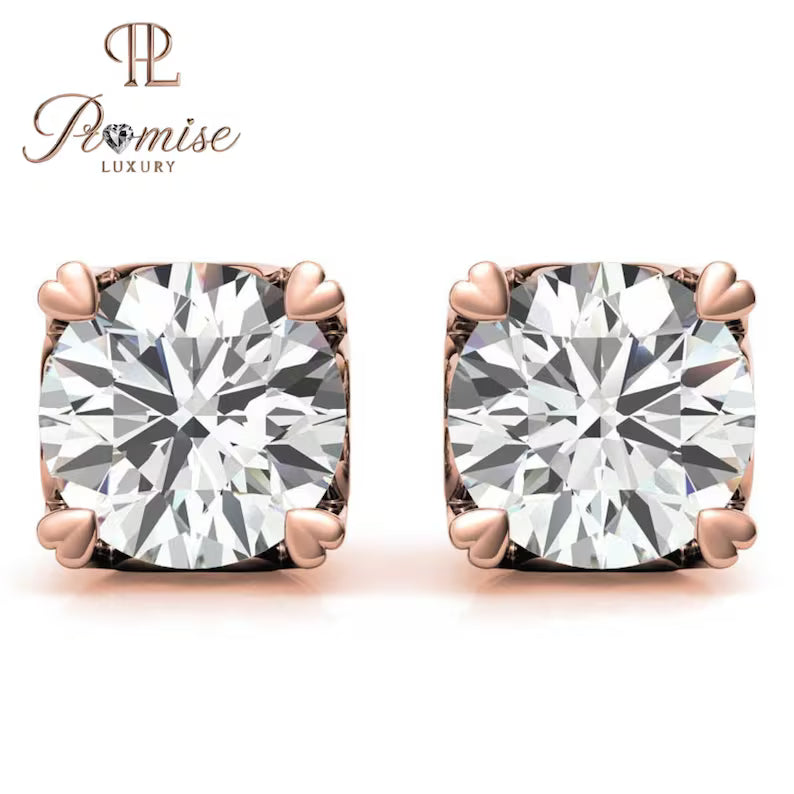 Romantic Heart Prong Diamond Stud Earrings - Elegant Gift for Her