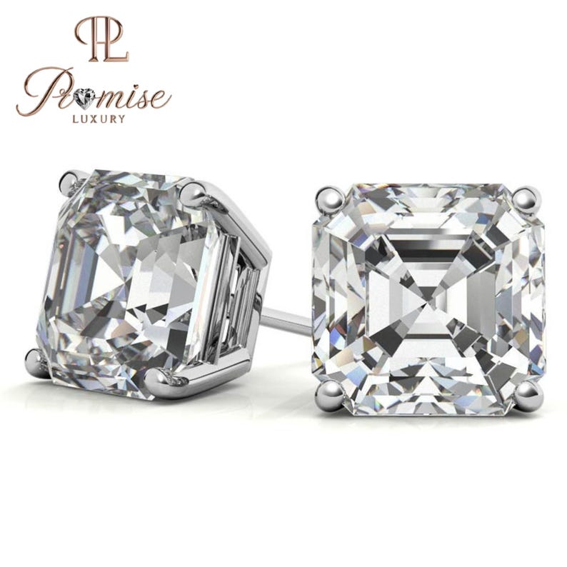 Asscher Cut Lab Diamond Stud Earrings - Elegant Minimalist Bridal Jewelry