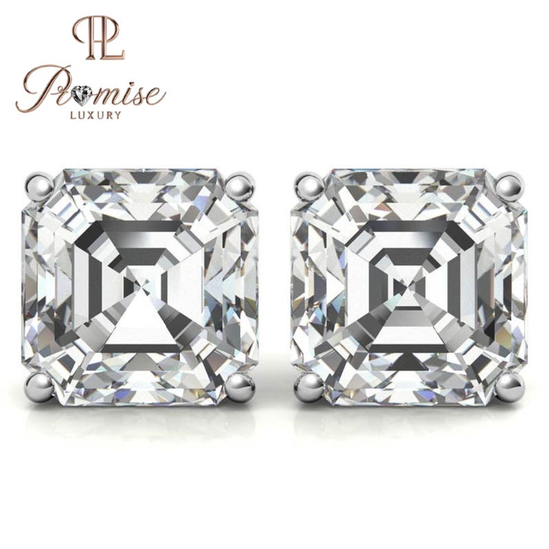 Asscher Cut Lab Diamond Stud Earrings - Elegant Minimalist Bridal Jewelry
