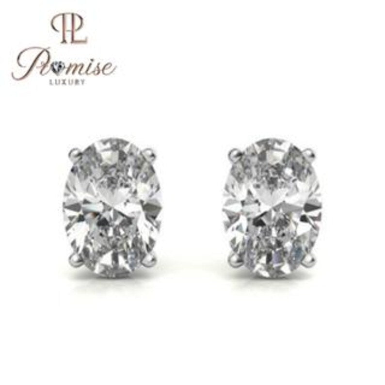 Lab-Grown Oval Diamond Stud Earrings in White Gold for Women