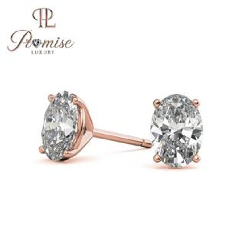 Lab-Grown Oval Diamond Stud Earrings in White Gold for Women