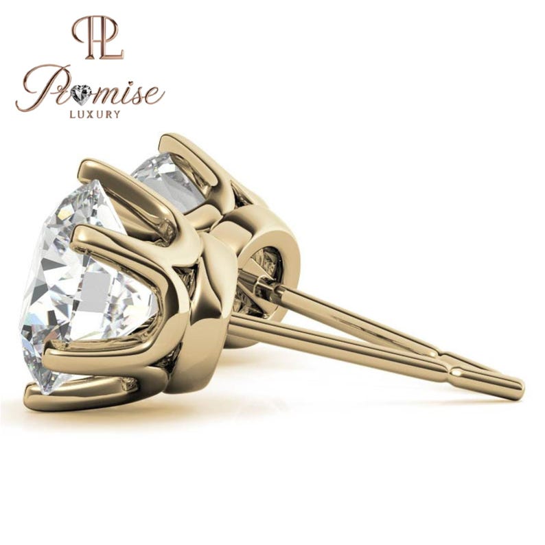 Round cut Brilliant Lab Grown Diamond Stud Earrings - Secure 6 Prong