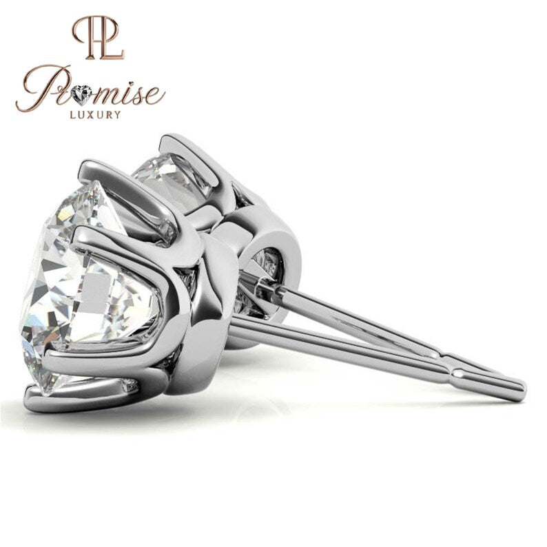 Round cut Brilliant Lab Grown Diamond Stud Earrings - Secure 6 Prong