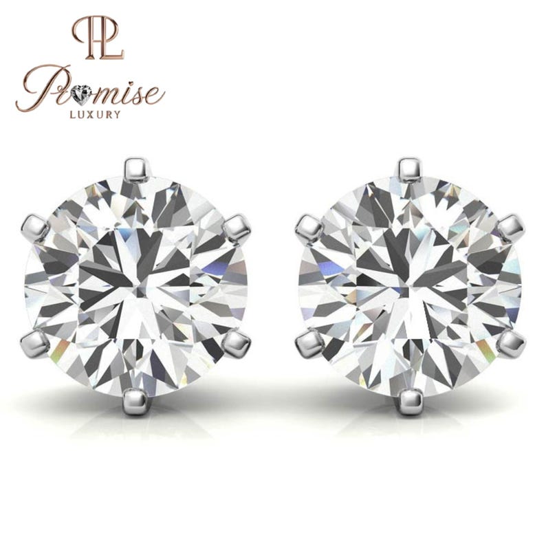 Round cut Brilliant Lab Grown Diamond Stud Earrings - Secure 6 Prong