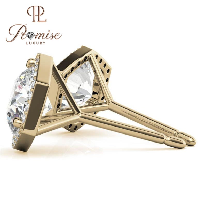 Elegant Hexagon Diamond Stud Earrings with Halo – Unique & Sparkling