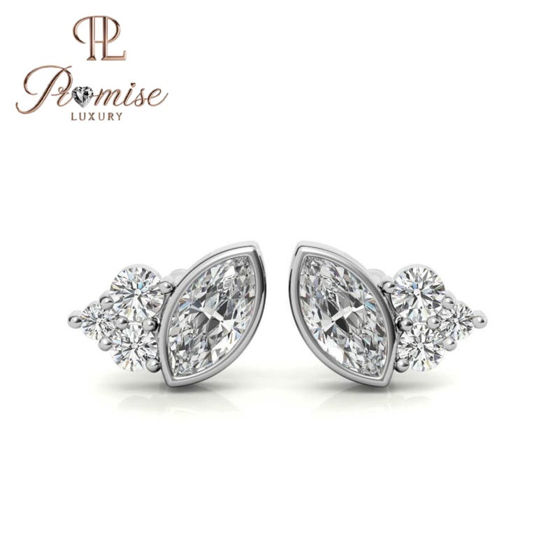 Elegant Marquise & Round Diamond Stud Earrings – Perfect Gift for Her
