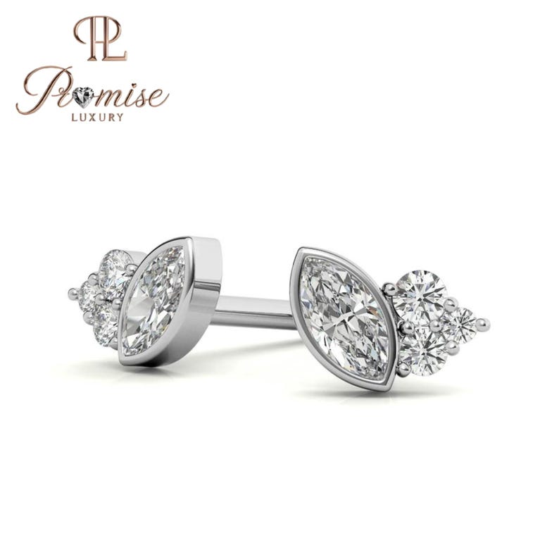 Elegant Marquise & Round Diamond Stud Earrings – Perfect Gift for Her