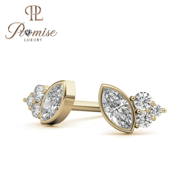 Elegant Marquise & Round Diamond Stud Earrings – Perfect Gift for Her