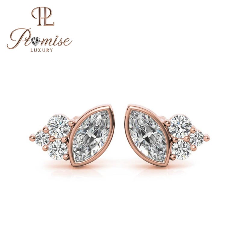 Elegant Marquise & Round Diamond Stud Earrings – Perfect Gift for Her