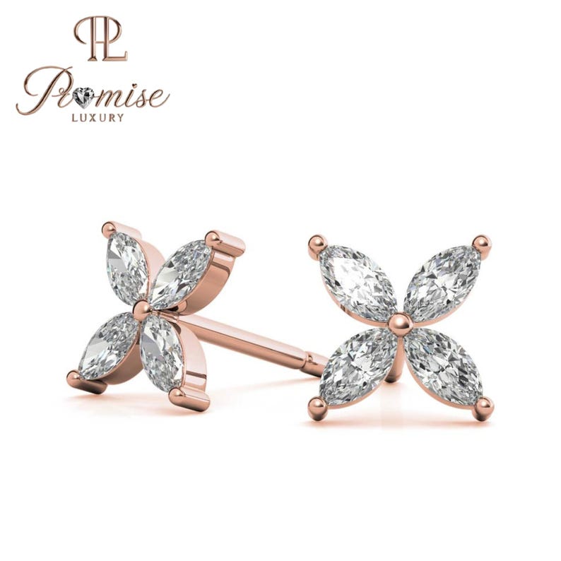 Premium Marquise Diamond Flower Stud Earrings – Unique Floral Design