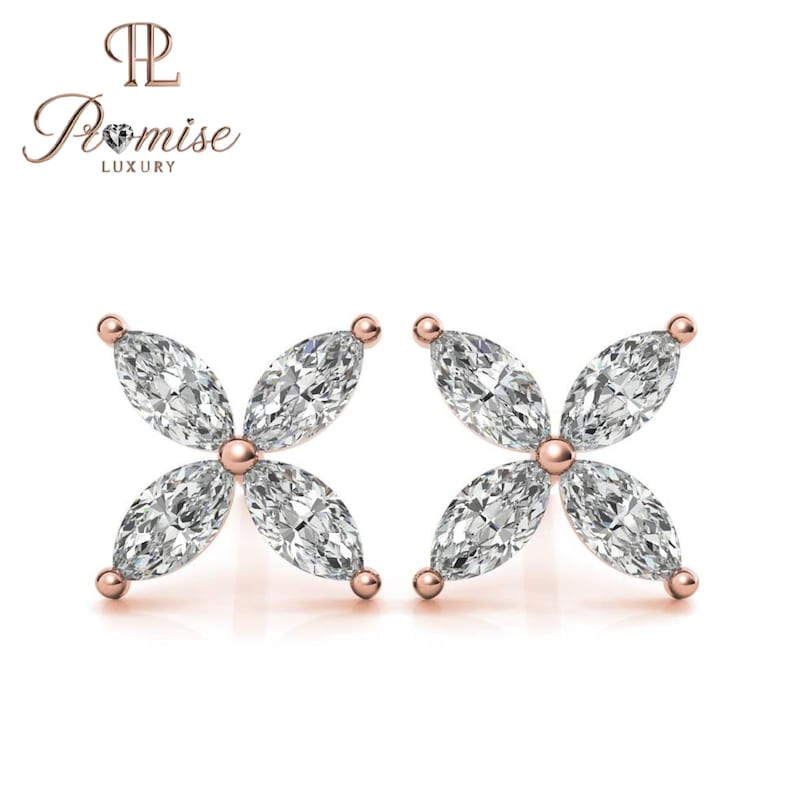 Premium Marquise Diamond Flower Stud Earrings – Unique Floral Design