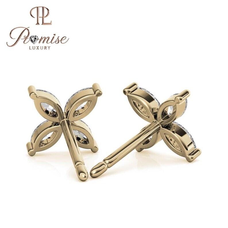 Premium Marquise Diamond Flower Stud Earrings – Unique Floral Design