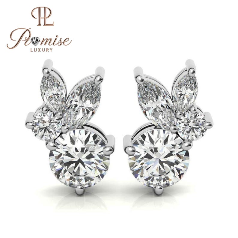 Marquise & Round Diamond Stud Earrings – Classic Cluster Style