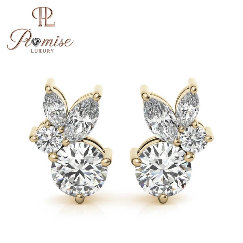 Marquise & Round Diamond Stud Earrings – Classic Cluster Style