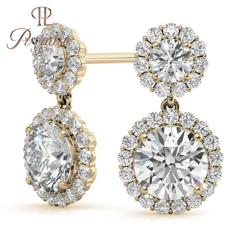 Double Halo Lab-Grown Diamond Drop Earrings - Perfect Gift for Her