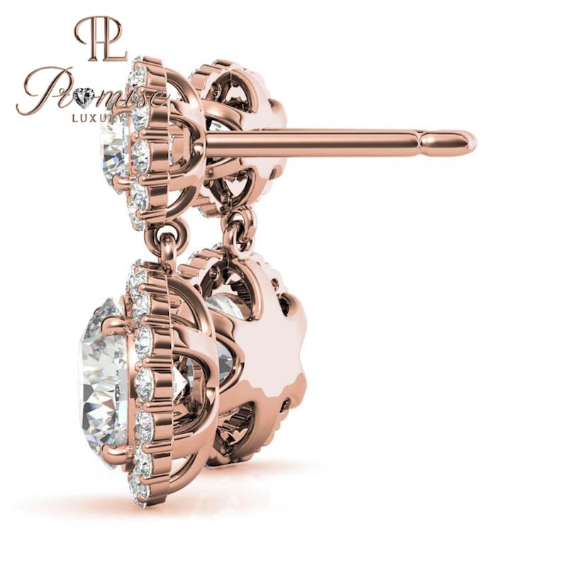 Double Halo Lab-Grown Diamond Drop Earrings - Perfect Gift for Her