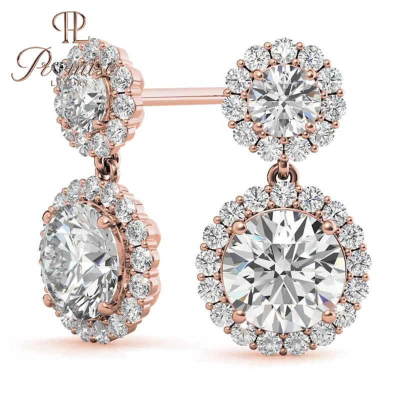 Double Halo Lab-Grown Diamond Drop Earrings - Perfect Gift for Her