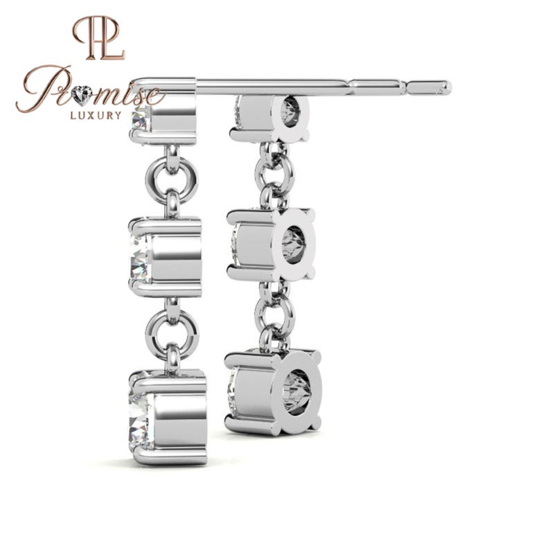 Triple Round Cut Diamond Drop Earring For Women, Minimalist Dangle Dorp Earrings