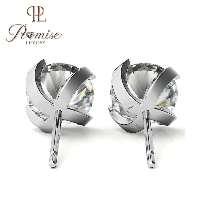 Classic Vintage Round Cut Twisted Stud Earring - 4 Prong Dainty Luxury Look Stud