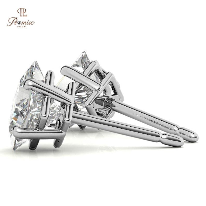 Lab Grown Princess Diamond Stud Earrings - Basket Setting Elegant Bridal Jewelry
