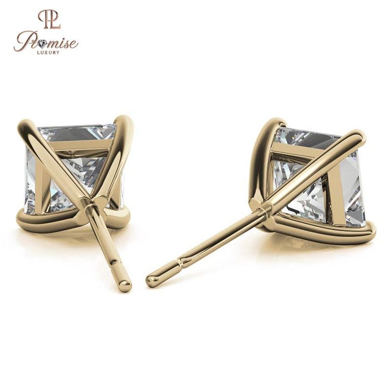 Princess Cut Solitaire Diamond Stud Earrings in 14K Gold – Classic Everyday Luxury
