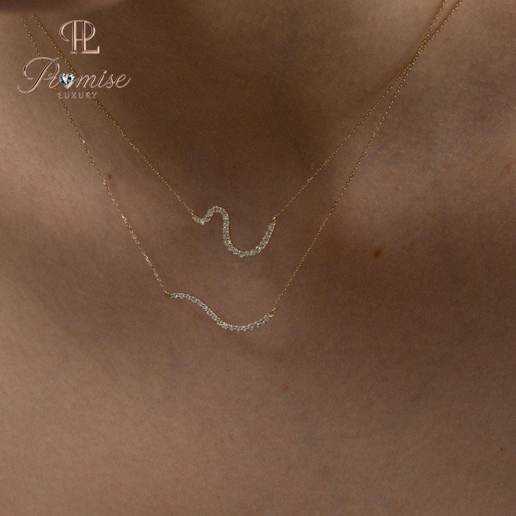 0.30 CT Lab-grown Round Diamonds, D-F Color, VS Clarity 14K Gold Wave Curve Diamond Pendant Necklace Dainty Luxury Gift for Her