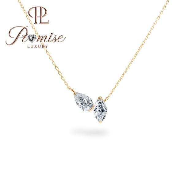 2.0 CT Marquise & Pear Cut Lab-Grown Diamond Necklace in 18K Gold – Minimalist Dual Stone Pendant by Promise Luxury