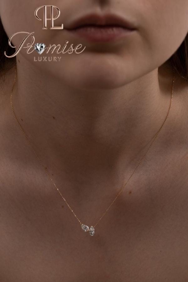 2.0 CT Marquise & Pear Cut Lab-Grown Diamond Necklace in 18K Gold – Minimalist Dual Stone Pendant by Promise Luxury