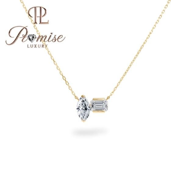 2.0 CT Dual Diamond Charm Necklace in 18K Yellow Gold – Marquise & Emerald Cut Lab Diamond Pendant by Promise Luxury