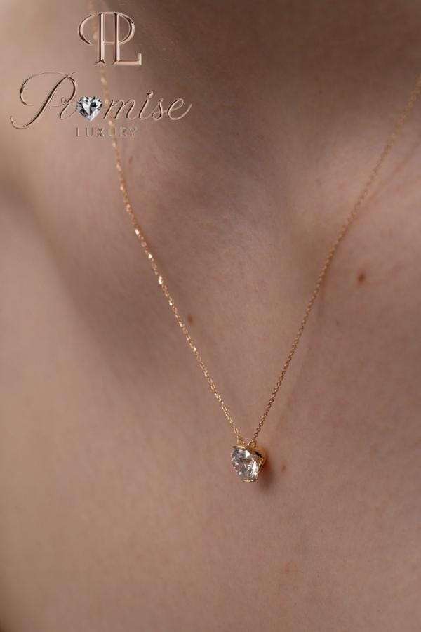 1.5 CT Round Cut Lab Diamond Solitaire Necklace | 18K Yellow Gold Pendant | Minimalist Everyday Jewelry | Promise Luxury Fine Necklace