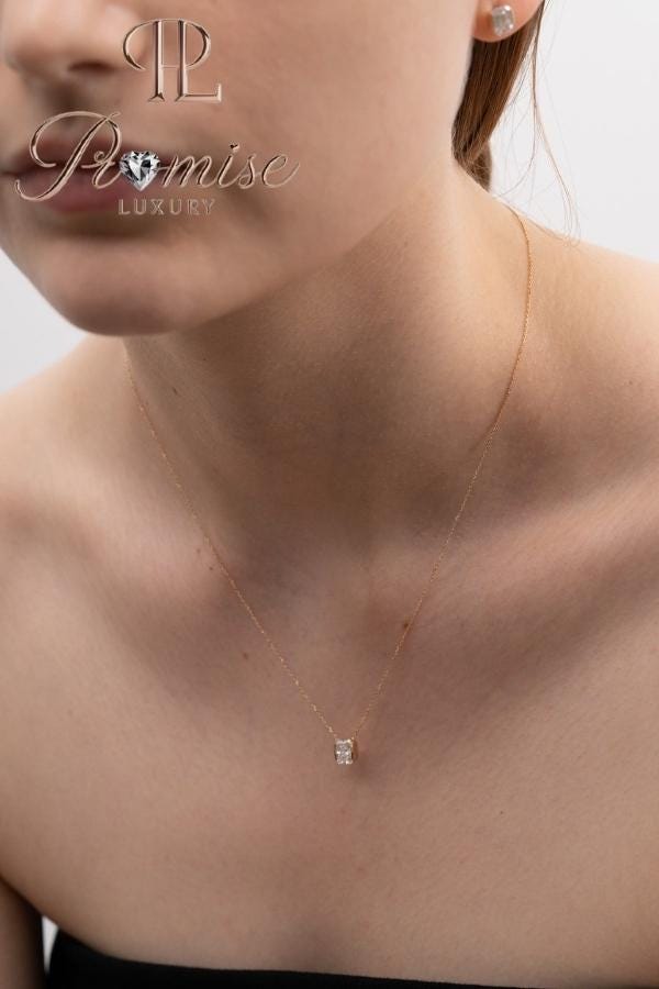 1.00 CT Cushion Cut Lab Diamond Necklace | 18K Yellow Gold Pendant | Minimalist Fine Jewelry | Promise Luxury Solitaire Necklace