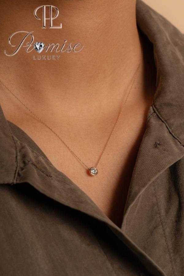 1.0 CT Dainty Round Bezel Set Lab Diamond Necklace – Solid 18K Gold Minimalist Solitaire Pendant | Everyday Elegant Necklace