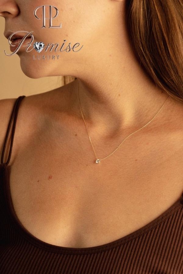 1.5 CT Minimalist Round Lab Diamond Necklace in White Gold – Dainty Solitaire Pendant by Promise Luxury | Bezel Set Modern Everyday Jewelry
