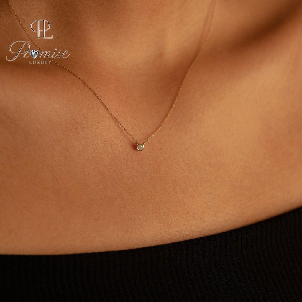 1.0 CT Minimalist Round Lab Diamond Necklace in White Gold – Dainty Solitaire Pendant by Promise Luxury | Bezel Set Modern Everyday Jewelry