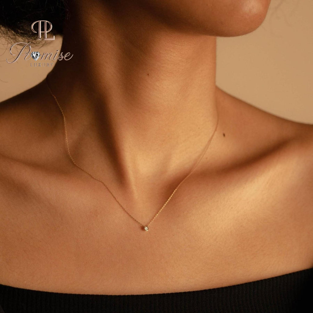 1.0 CT Minimalist Round Lab Diamond Necklace in White Gold – Dainty Solitaire Pendant by Promise Luxury | Bezel Set Modern Everyday Jewelry