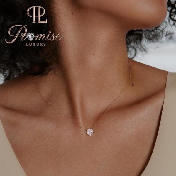 1.00 CT Cluster Diamond Circle Pendant Necklace in 14K Gold – Dainty Round Style by Promise Luxury