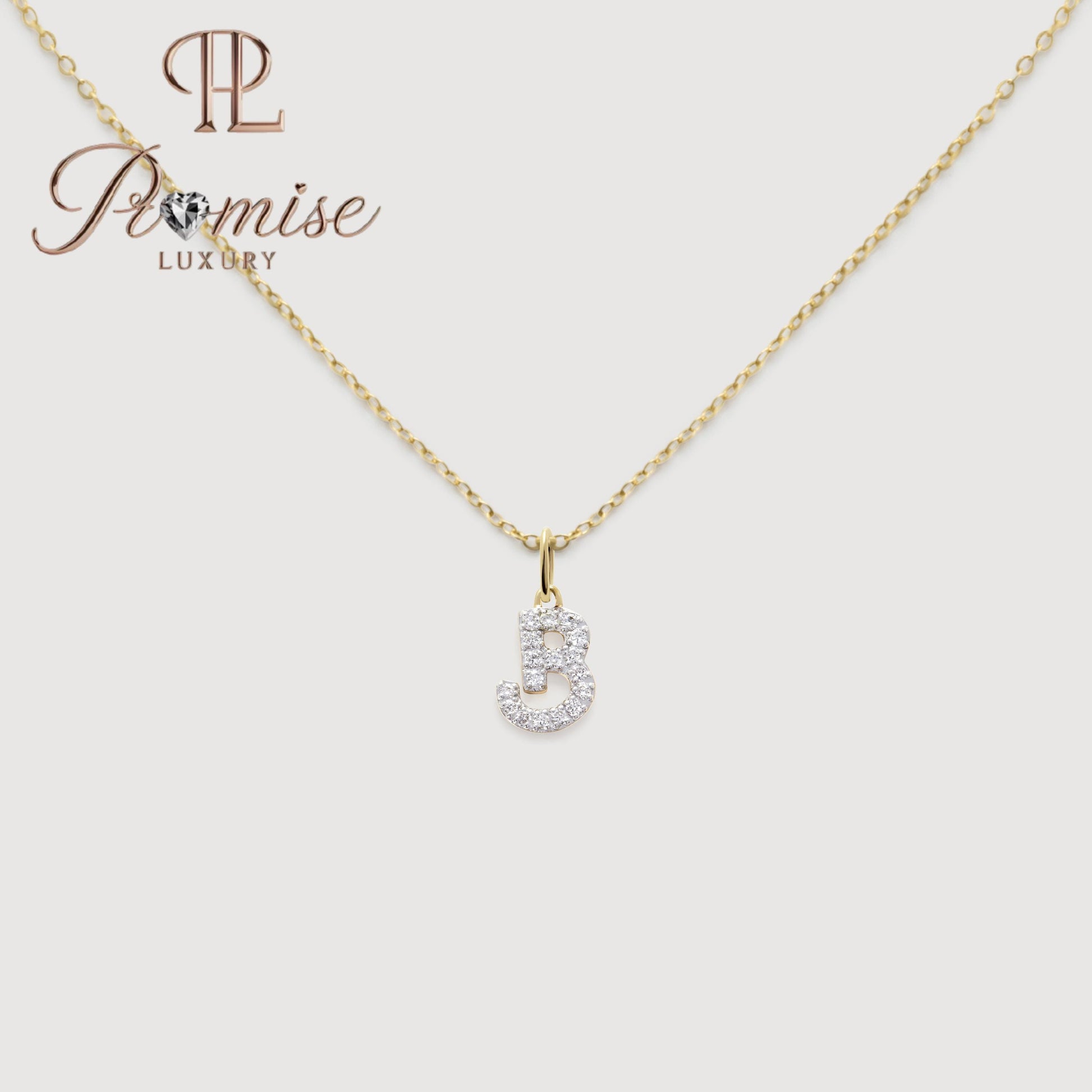 Diamond Initial "B" Pendant Necklace in 14K Gold – Personalized Letter Jewelry by Promise Luxury