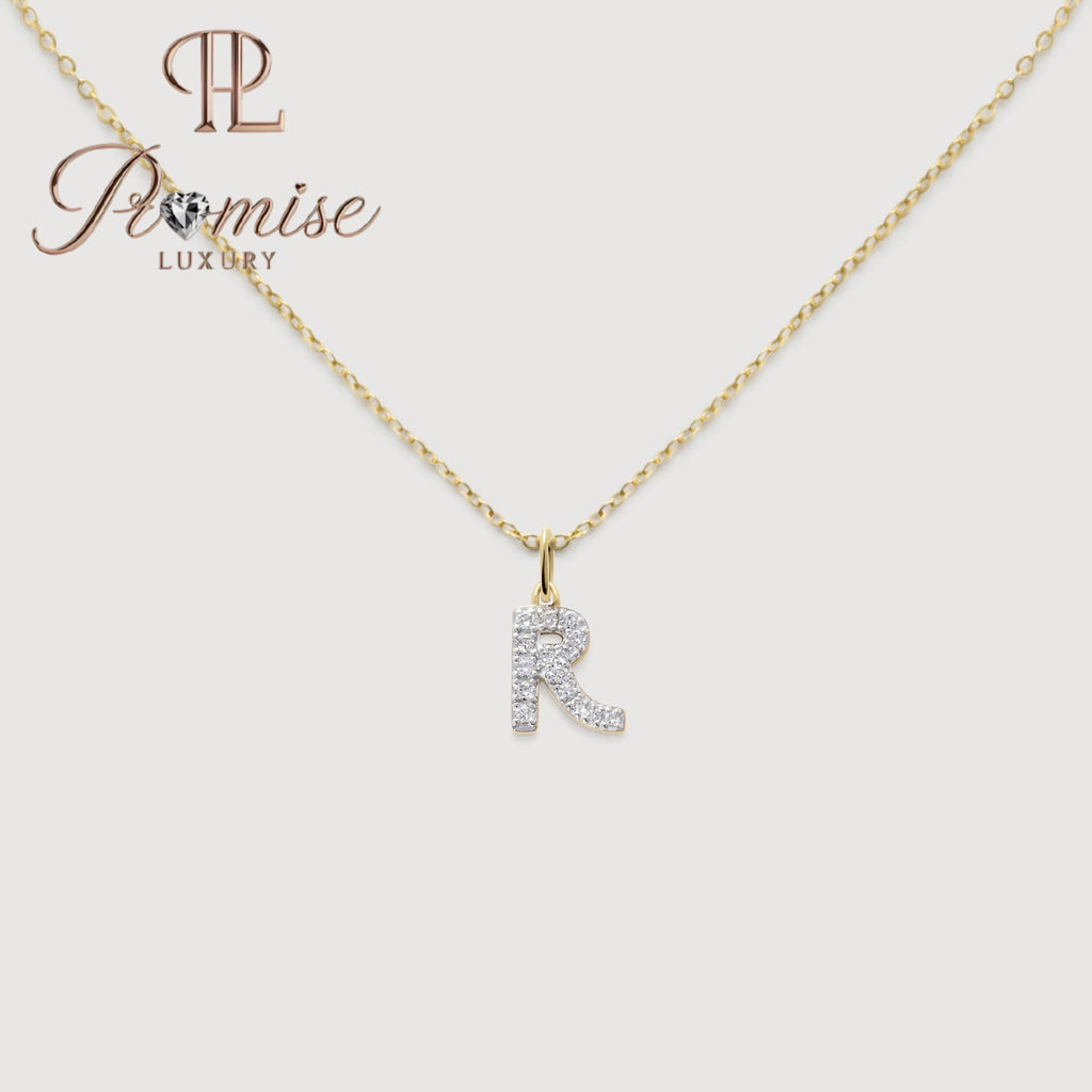 Diamond Initial "R" Pendant Necklace in 14K Gold – Personalized Sparkling Letter Jewelry by Promise Luxury